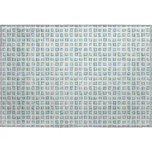 Luxury Washable Indoor/Outdoor The Reserve Teal 1\'8\" x 2\'6\" Rug