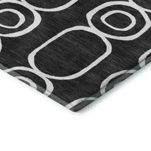Luxury Washable Indoor/Outdoor The Reserve Black 1\'8\" x 2\'6\" Rug