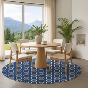 Luxury Washable Indoor/Outdoor The Reserve Navy 8\' x 8\' Round Rug