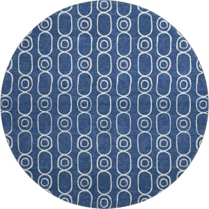 Luxury Washable Indoor/Outdoor The Reserve Navy 8\' x 8\' Round Rug