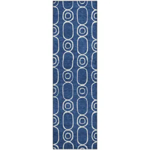 Luxury Washable Indoor/Outdoor The Reserve Navy 2\'3\" x 7\'6\" Runner Rug