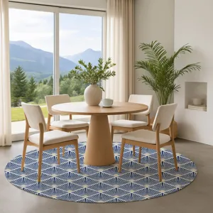 Luxury Washable Indoor/Outdoor The Reserve Navy 8\' x 8\' Round Rug