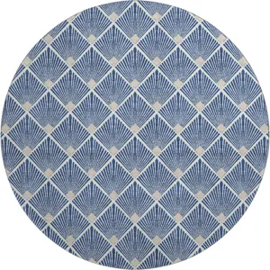 Luxury Washable Indoor/Outdoor The Reserve Navy 8\' x 8\' Round Rug