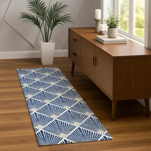 Luxury Washable Indoor/Outdoor The Reserve Navy 2\'3\" x 7\'6\" Runner Rug