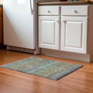 Luxury Washable Trevi Blue 1\'8\" x 2\'6\" Rug