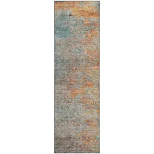 Luxury Washable Trevi Teal 2\'3\" x 7\'6\" Runner Rug