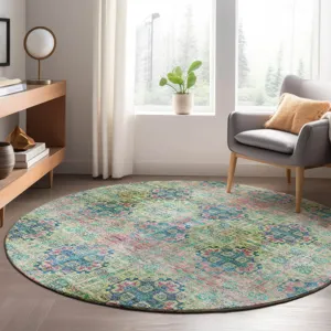 Luxury Washable Trevi Green 8\' x 8\' Round Rug