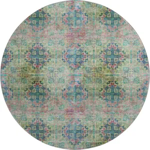 Luxury Washable Trevi Green 8\' x 8\' Round Rug