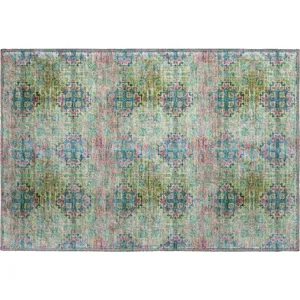 Luxury Washable Trevi Green 1\'8\" x 2\'6\" Rug