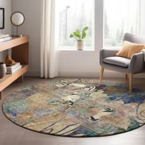 Luxury Washable Trevi Beige 8\' x 8\' Round Rug