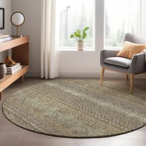 Luxury Washable Trevi Khaki 8\' x 8\' Round Rug