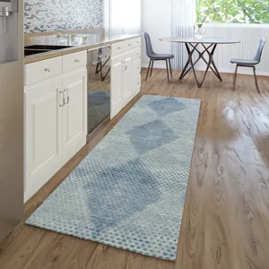 Luxury Washable Trevi Blue 2\'3\" x 7\'6\" Runner Rug