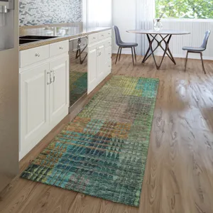 Luxury Washable Trevi Green 2\'3\" x 7\'6\" Runner Rug