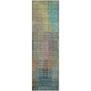 Luxury Washable Trevi Green 2\'3\" x 7\'6\" Runner Rug