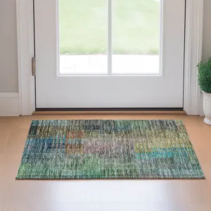 Luxury Washable Trevi Green 1\'8\" x 2\'6\" Rug