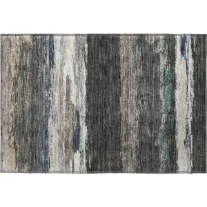 Luxury Washable Trevi Black 1\'8\" x 2\'6\" Rug