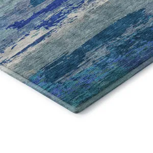 Luxury Washable Trevi Blue 1\'8\" x 2\'6\" Rug