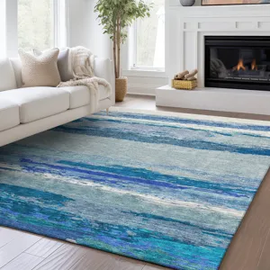 Luxury Washable Trevi Blue 2\'6\" x 3\'10\" Rug