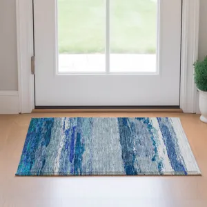 Luxury Washable Trevi Blue 1\'8\" x 2\'6\" Rug