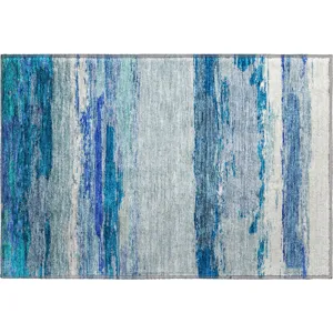 Luxury Washable Trevi Blue 1\'8\" x 2\'6\" Rug