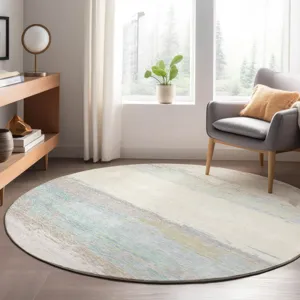 Luxury Washable Trevi Ivory 8\' x 8\' Round Rug