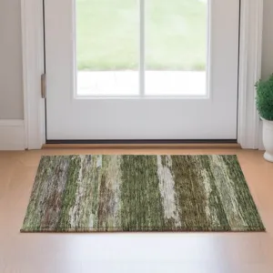 Luxury Washable Trevi Olive 1\'8\" x 2\'6\" Rug