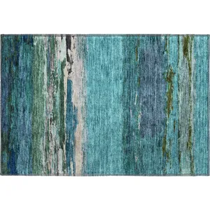 Luxury Washable Trevi Teal 1\'8\" x 2\'6\" Rug
