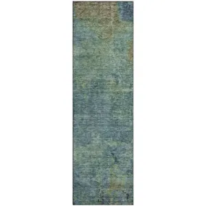 Luxury Washable Trevi Blue 2\'3\" x 7\'6\" Runner Rug