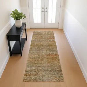 Machine Washable Vico Khaki 2\'3\" x 7\'6\" Runner Rug
