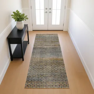 Machine Washable Vico Navy 2\'3\" x 7\'6\" Runner Rug