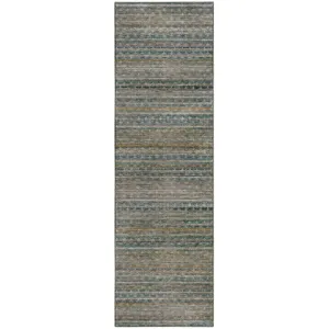 Machine Washable Vico Teal 2\'3\" x 7\'6\" Runner Rug