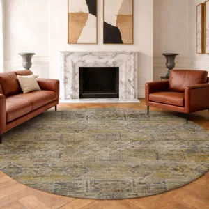 Machine Washable Vico Gold 8\' x 8\' Round Rug