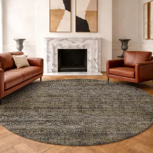 Machine Washable Vico Black 8\' x 8\' Round Rug