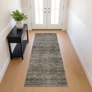 Machine Washable Vico Navy 2\'3\" x 7\'6\" Runner Rug