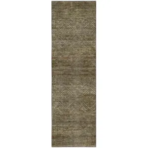 Machine Washable Vico Olive 2'3" x 7'6" Runner Rug