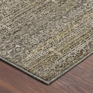 Machine Washable Vico Khaki 2\'3\" x 7\'6\" Runner Rug