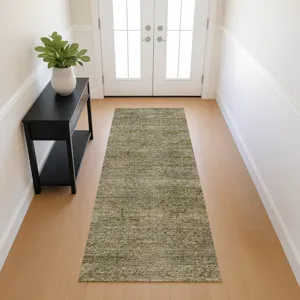 Machine Washable Vico Olive 2\'3\" x 7\'6\" Runner Rug