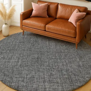Luxury Washable Voyage Charcoal 8\' x 8\' Round Rug