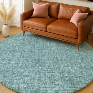 Luxury Washable Voyage Teal 8\' x 8\' Round Rug