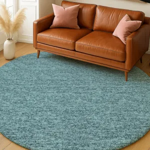 Luxury Washable Voyage Teal 8\' x 8\' Round Rug