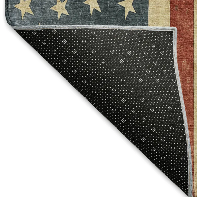 Machine Washable Indoor/Outdoor Americana Red 2\'3\" x 7\'6\" Runner Rug