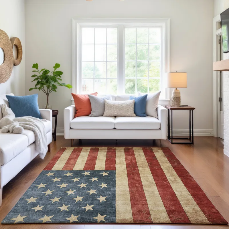 Machine Washable Indoor/Outdoor Americana Red 10\' x 14\' Rug