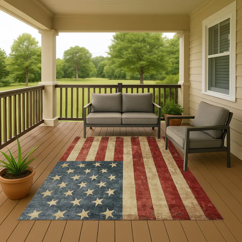 Machine Washable Indoor/Outdoor Americana Red 10\' x 14\' Rug