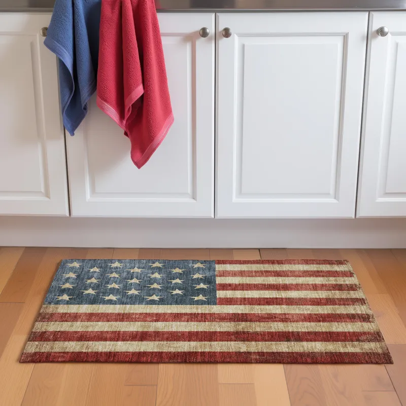 Machine Washable Indoor/Outdoor Americana Red 1\'8\" x 2\'6\" Rug
