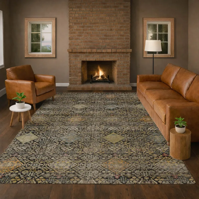 Machine Washable Aristo Black 8\' x 10\' Rug