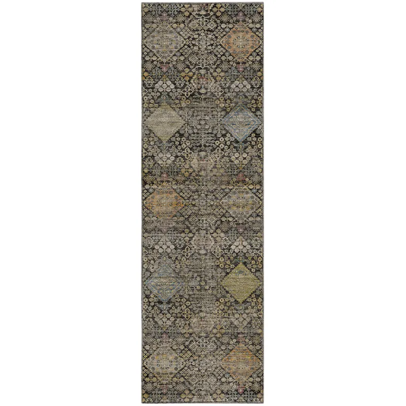 Machine Washable Aristo Black 2\'3\" x 7\'6\" Runner Rug