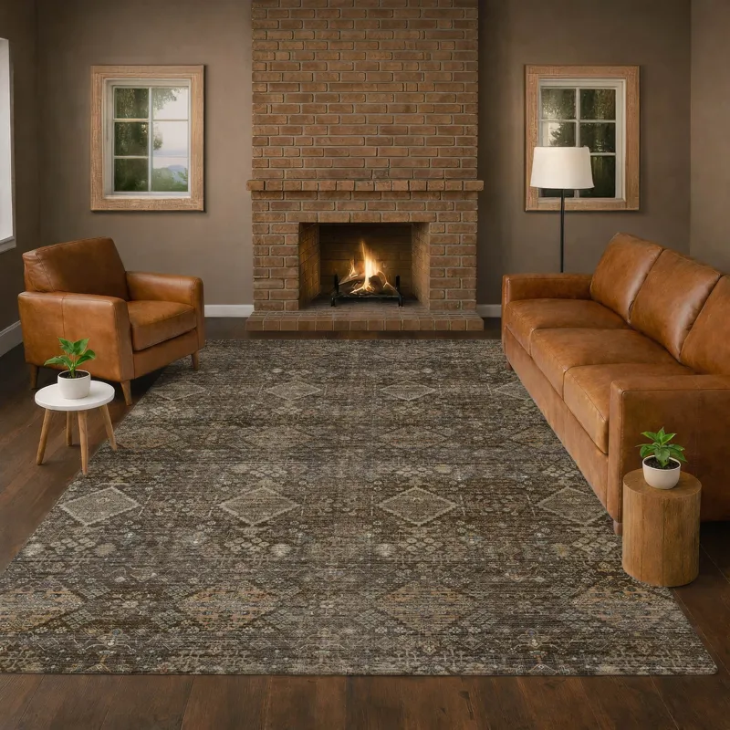 Machine Washable Aristo Chocolate 6\'6\" x 9\'6\" Rug