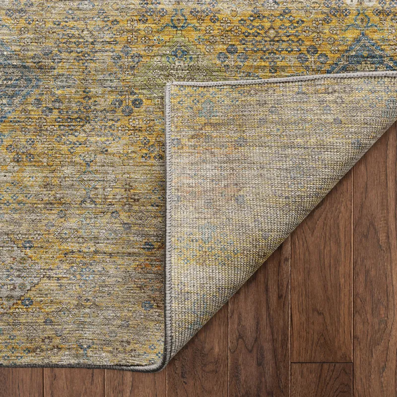 Machine Washable Aristo Gold 3\' x 5\' Rug