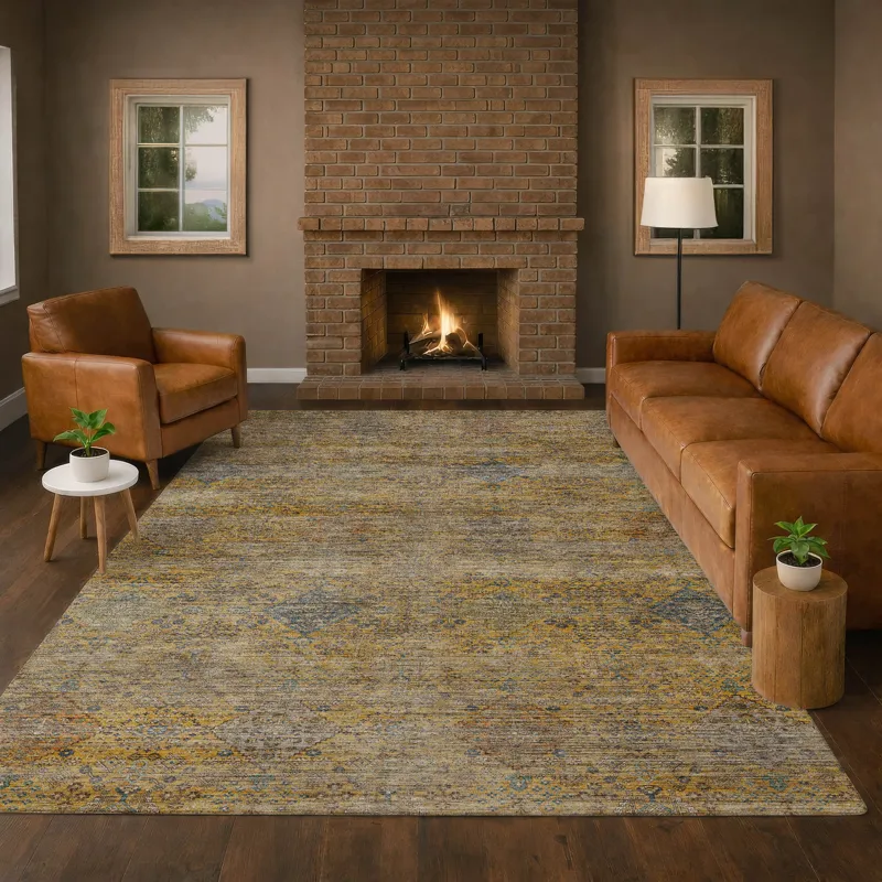 Machine Washable Aristo Gold 3\' x 5\' Rug