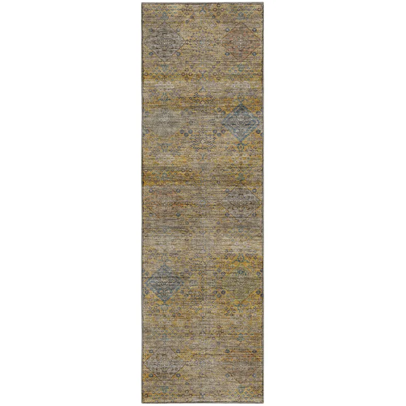 Machine Washable Aristo Gold 2\'3\" x 7\'6\" Runner Rug